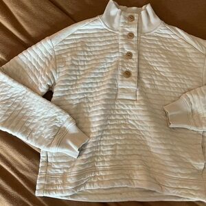 Everlane Cream Quilted Pullover with Button Detail